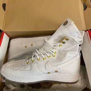 Nike White and Gold High-Top Sneakers